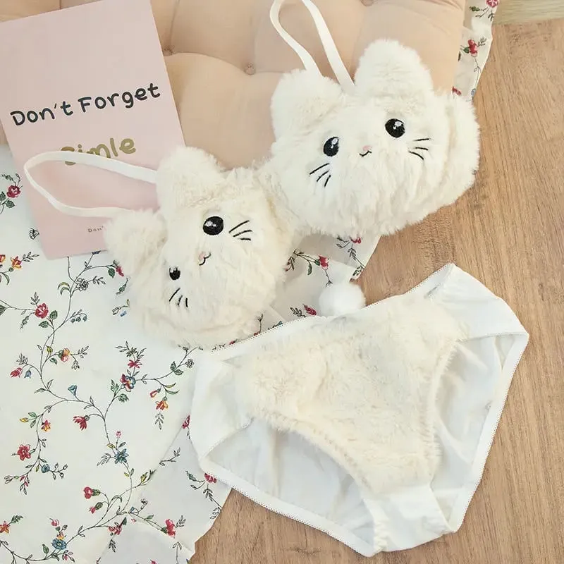 اليابانية Kawaii القطيفة النساء الصدرية مجموعة لطيف فتاة القط مريحة الصدرية مجموعة الكرتون الملابس الداخلية جميل لينة طالب الملابس الداخلية