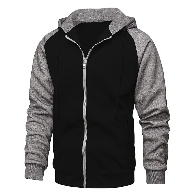 Sweat-shirt à capuche en polaire pour hommes, manches longues, fermeture éclair, mode, blocage des couleurs, veste cintrée, manteau — image 5