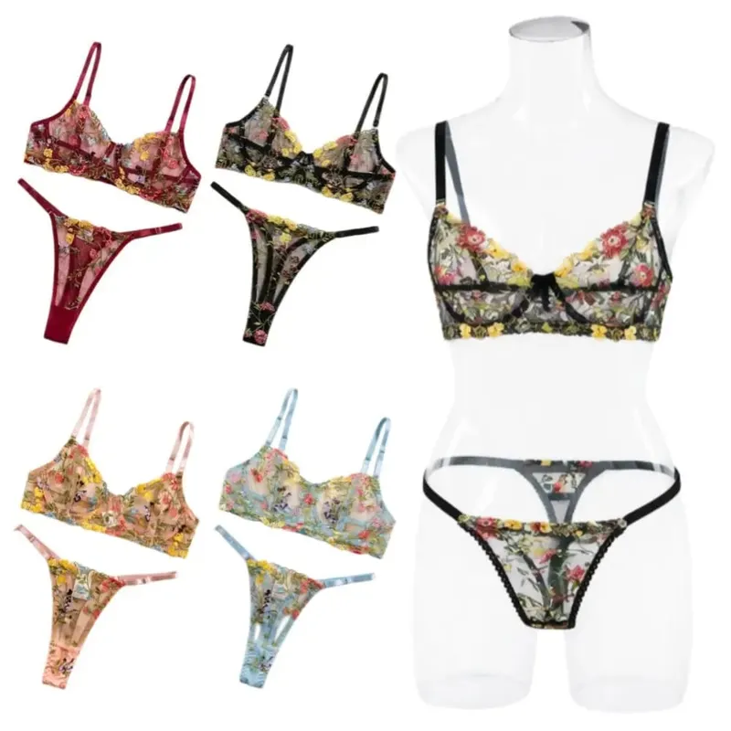 2-Piece Fashion Floral Lingerie Set Embroidery Sheer Underwear Intimates Underwire Push-up Versatile Bra Panty Set For Lady Girl — image 2