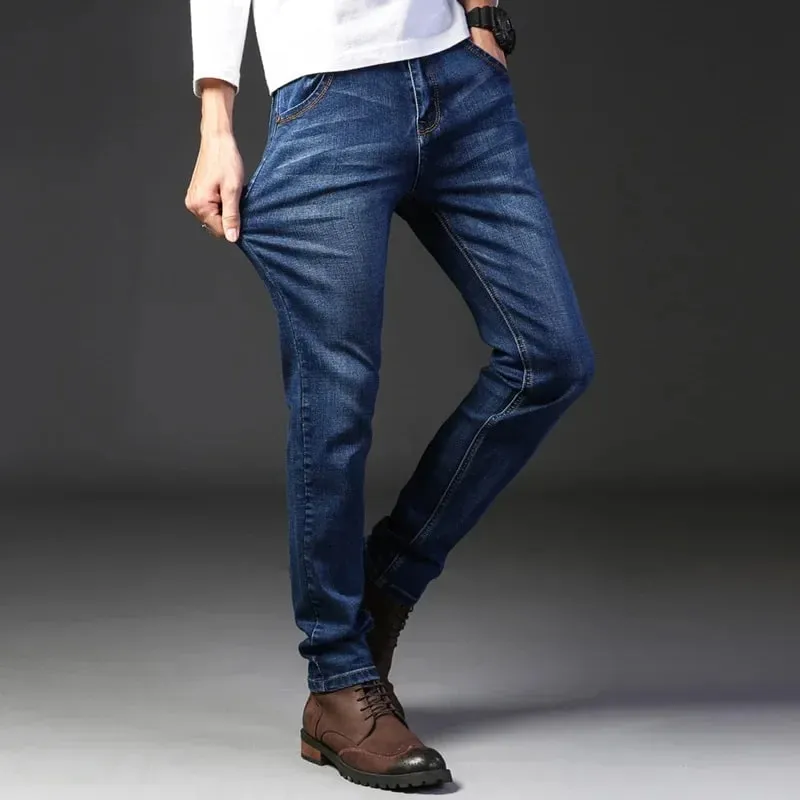 Jeans in cotone elastico da uomo sottile estivo 2024 Pantaloni casual dritti da lavoro comodi grigi di moda Pantaloni di marca di alta qualità — image 3
