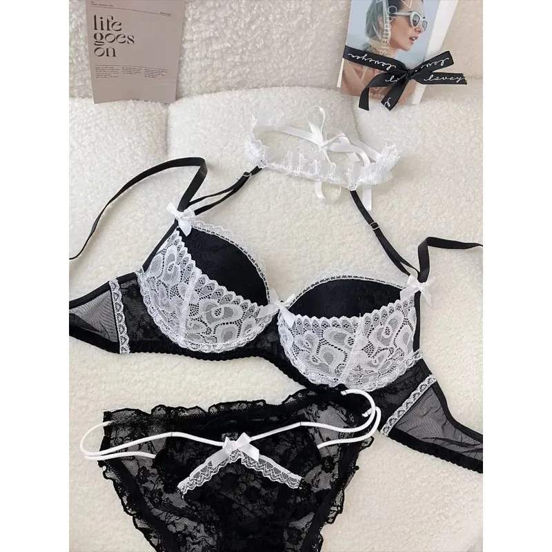 Ladies Halter Neck Lace Bra Detachable Bow Design Underwire Push Up Brassiere Side Breast Collection Daily Intimates Lingerie