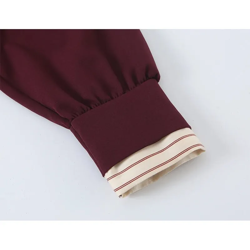 Ladies Lapel Collar Half Zipper Autumn Dress Color Block Striped Patchwork Long Sleeve Pocket Casual A‑Line Short Dresses — image 5