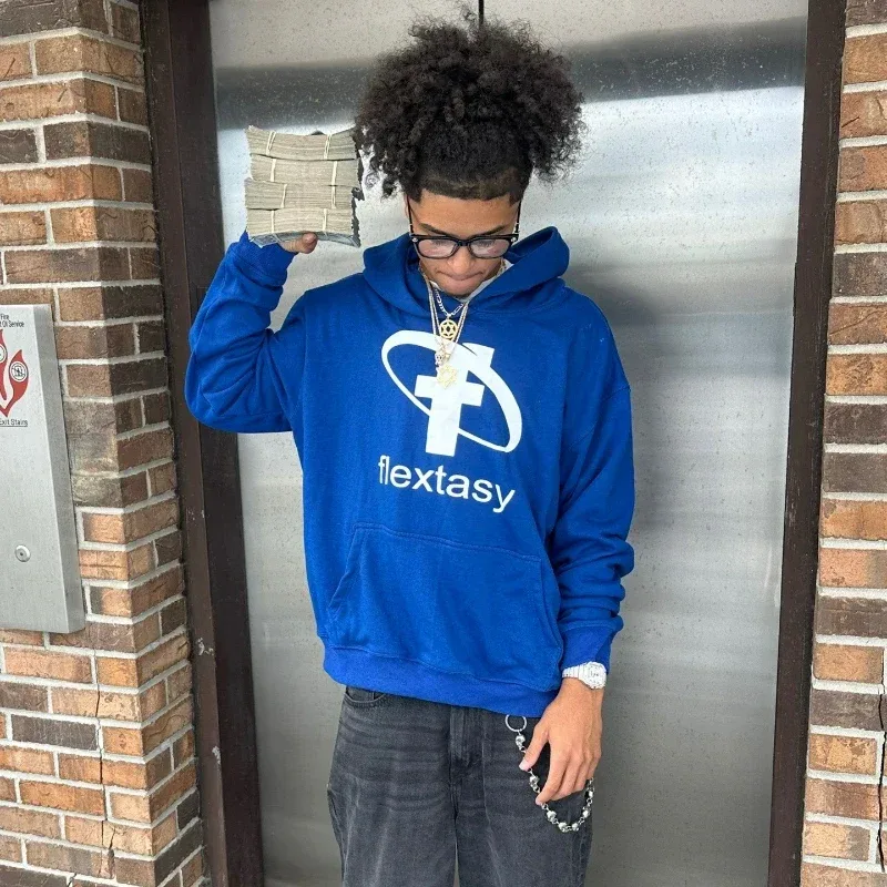 2000s Fashion Harajuku Hoodie Print Casual Gothic Klein Blue Streetwear Unisex New Trendy Hip Hop Sweatshirt Oversized Clothes — image 4