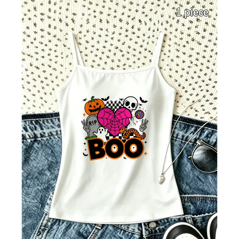 Halloween Party Vibes Camisole Women Costume Tank Top Sleeveless Vest Summer Holiday Wear Spooky Cute Graphic Top