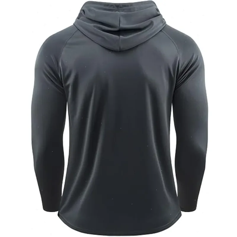 Men's Long Sleeve Hoodies Sun Protection Shirts Solid Quick Dry T-shirt Mens Bodybuilding Fitness Muscle Sportwear Gym Clothing
