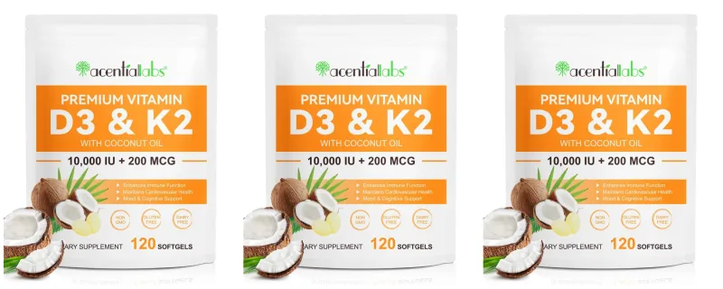 Acentiallabs Premium Vitamin D3 K2 Softgels Supplements Coconut Oil Vitamin D3 AK2 Soft Capsules for Immune Support for Adult — image 9