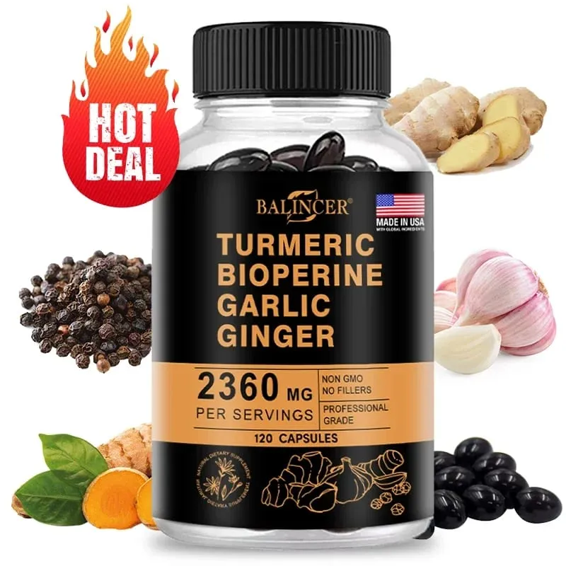 Tambahan Halia Kunyit dengan Piperine 2360 Mg dengan Bawang Putih Keselesaan Penghadaman & Kekebalan Nutrisi Tambahan Kalsium Bebas Gluten — image 1
