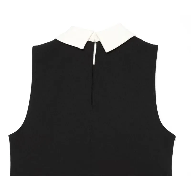 Women's Sleeveless Dress with Contrast Collar New 2026 Autumn Sleeveless Frog Fastening Women's Short Dress Female Mini Dresses — image 3