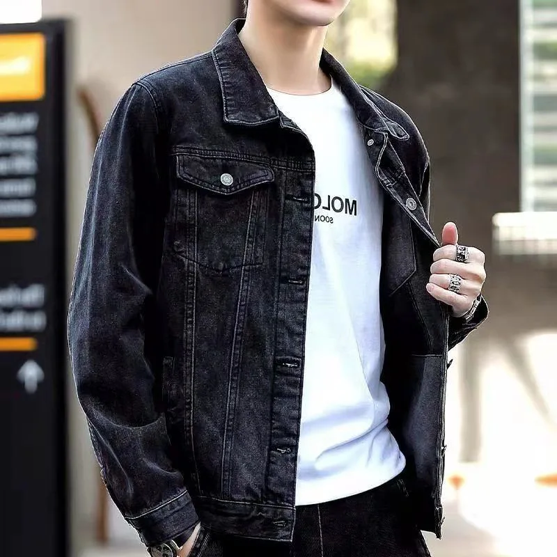 Spring Autumn Men Denim Jackets Casual Solid Color Lapel Single Breasted Jeans Jacket Men Slim Fit Cotton Outwear Jackets — image 5