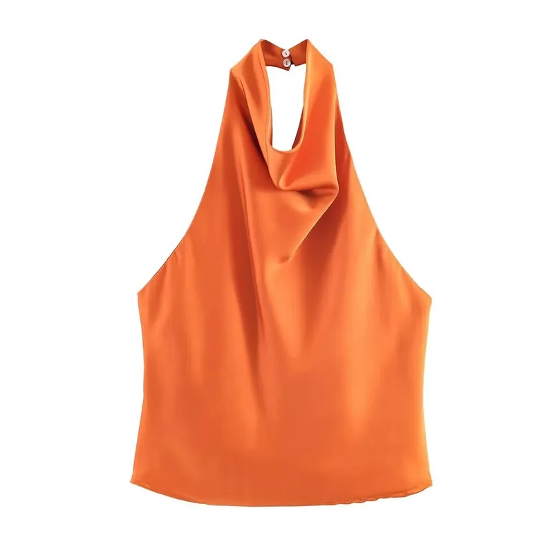 Women's Satin Halter Neck Sleeveless Top Summer Elegant Draped Collar Blouse Smooth Chic Office Party Wear Evening Outings — image 17