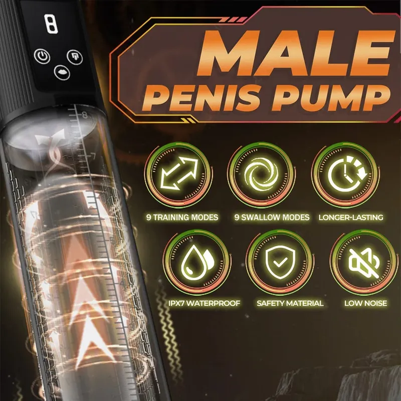 Electric Penis Enlarge Vacuum Pump Adult Sex Toys for Men Dick Erection 9 Pressure Pocket Pussy Rechargeable Male Masturbator