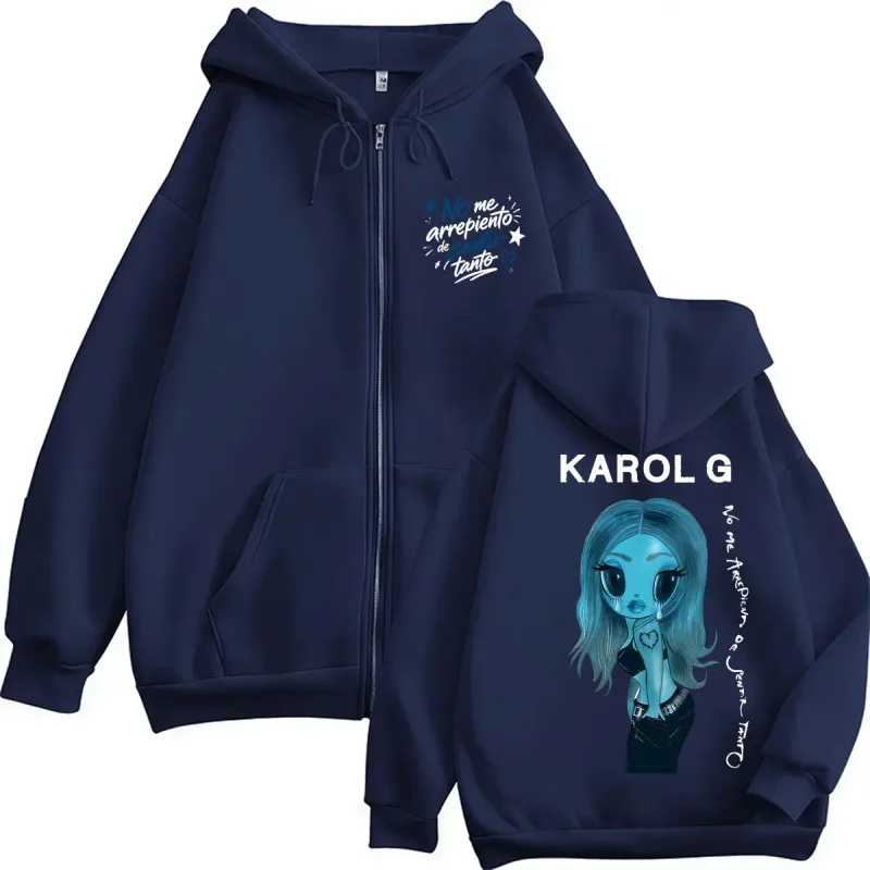 Karol G No Me Arrepiento De Sentir Tanto New Album Zip Up Hoodies Fashion Aesthetic Music Men Sweatshirt Oversized Fleece Coats