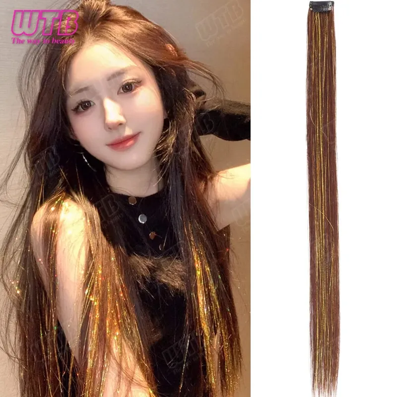 Parrucca di estensione dei capelli sintetici Parrucca di estensione dei capelli lisci di seta evidenziata al laser stile clip BB adatta per l'uso quotidiano delle donne