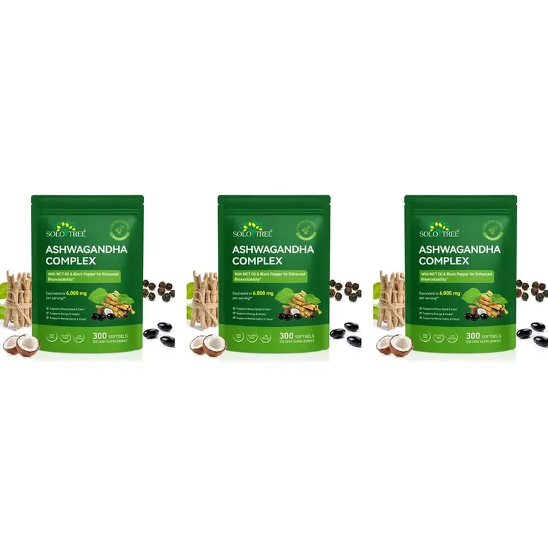 Solo Tree Ashwagandha Complex Softgels Supports Stress Relief Calm Mental Clarity Focus with MCT Oil & Black Pepper 300 Softgels — image 9
