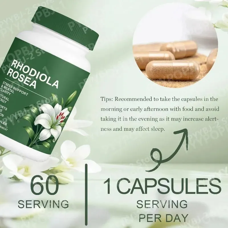 60 Pieces Rhodiola Rosea Capsules 500mg Natural Herbaceous Plants Supplement for Daily Stress Support & Energy Balance Health — image 4