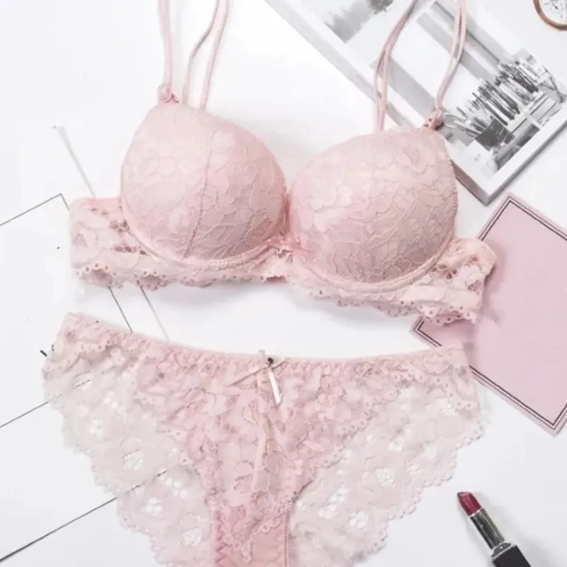 Sweet Mesh Lace Flower Bra Bowknot Low Waist Bra Panties Set Lingerie Non Slip Seamless Underwear Set Beach