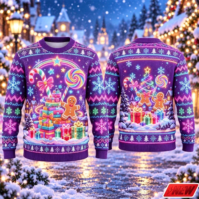 3d Print Christmas Tree Ugly Sweater Men Merry Christmas Trend Crew Neck Sweatshirts Women Neon Snowman Gift Fake Sweater Unisex