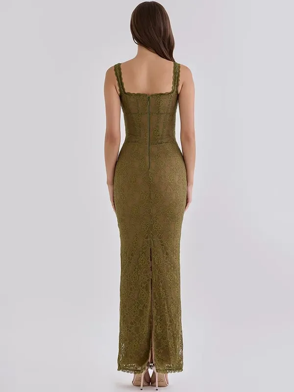 Mozision Women Elegant Lace Sexy Maxi Dress Sleeveless Spaghetti Strap Bodycon Dress Party Evening Cocktail Mermaid Dresses — image 4