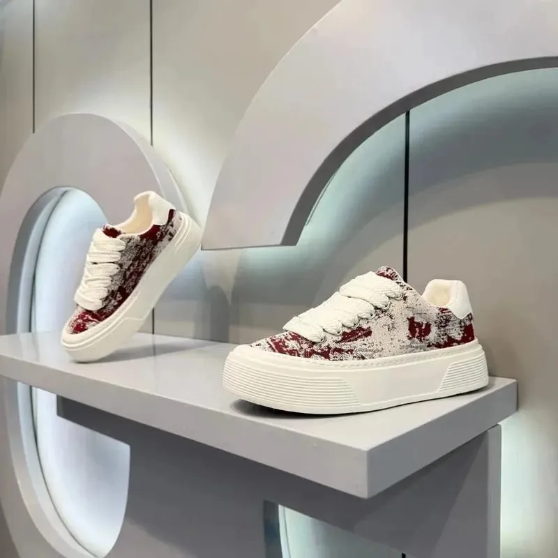 Fashion Men Casual Shoes Spring Summer Chunky Sneakers Woven Fabric Graphic Print Thick Sole Streetwear Daily Footwear — image 7