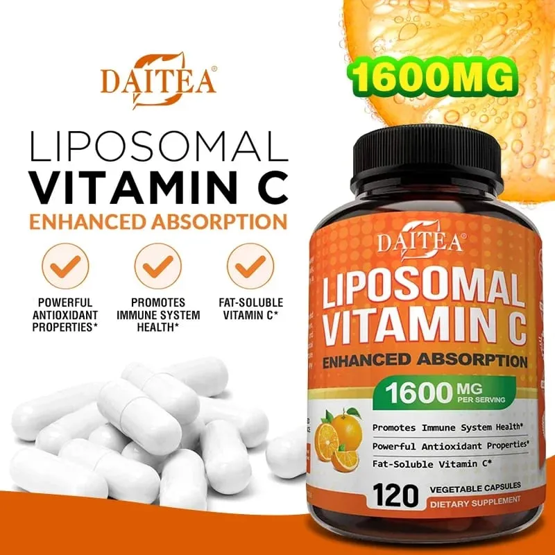 리포솜 비타민 C 1600 Mg - 흡수성이 높은 지용성 비타민 C 항산화 보충제 면역 시스템 및 콜라겐 부스터