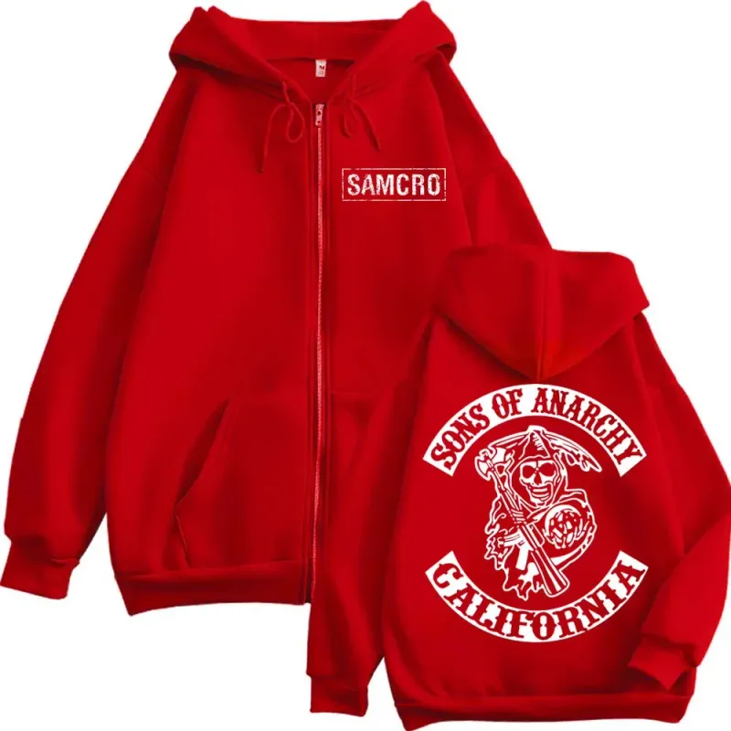 Sons of Anarchy Double Sided Print Zipper Hoodie Men's Women Gothic Vintage Zip Up Sweatshirt Casual Fashion Oversized Pullovers — image 5