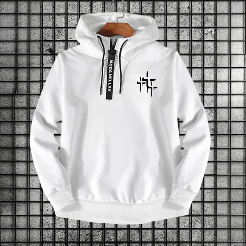 2026 New in Half Zipper Hoodie Cross Print Hooded Long Sleeve Sweatshirts Autumn Winter Men Women Daily Casual Sports Pullover