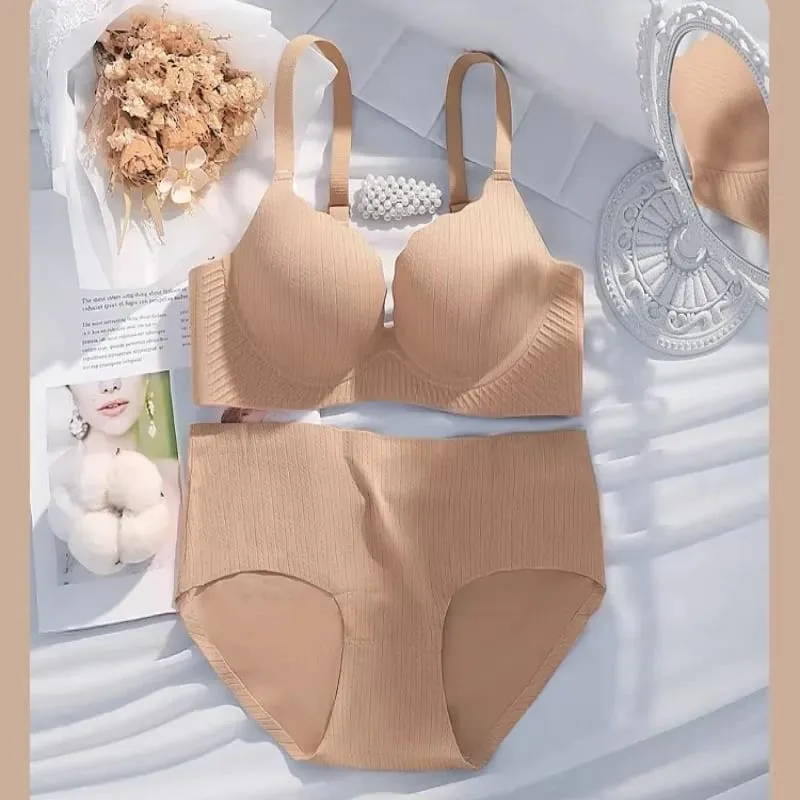 Conjunto de lencería cómodo y acolchado grueso para mujer, sin aros, sin costuras, Color sólido, soporte de realce diseñado para busto más pequeño — image 6
