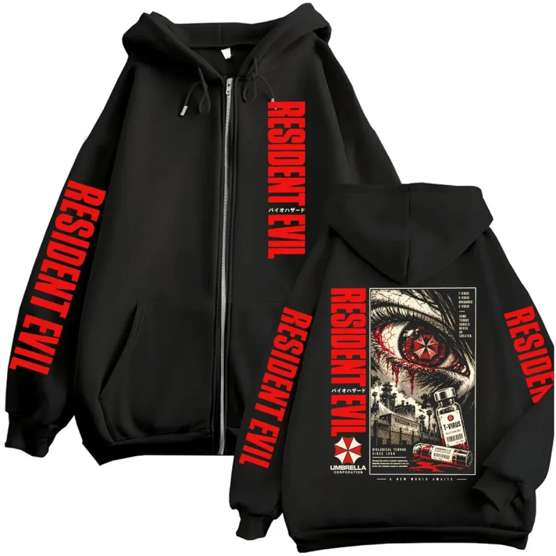 Vintage Resident Evil Zombie Horror Gaming Zip Up Hoodies Men Women Fashion Classic Harajuku Sweatshirts Jacket Coats Streetwear — image 1