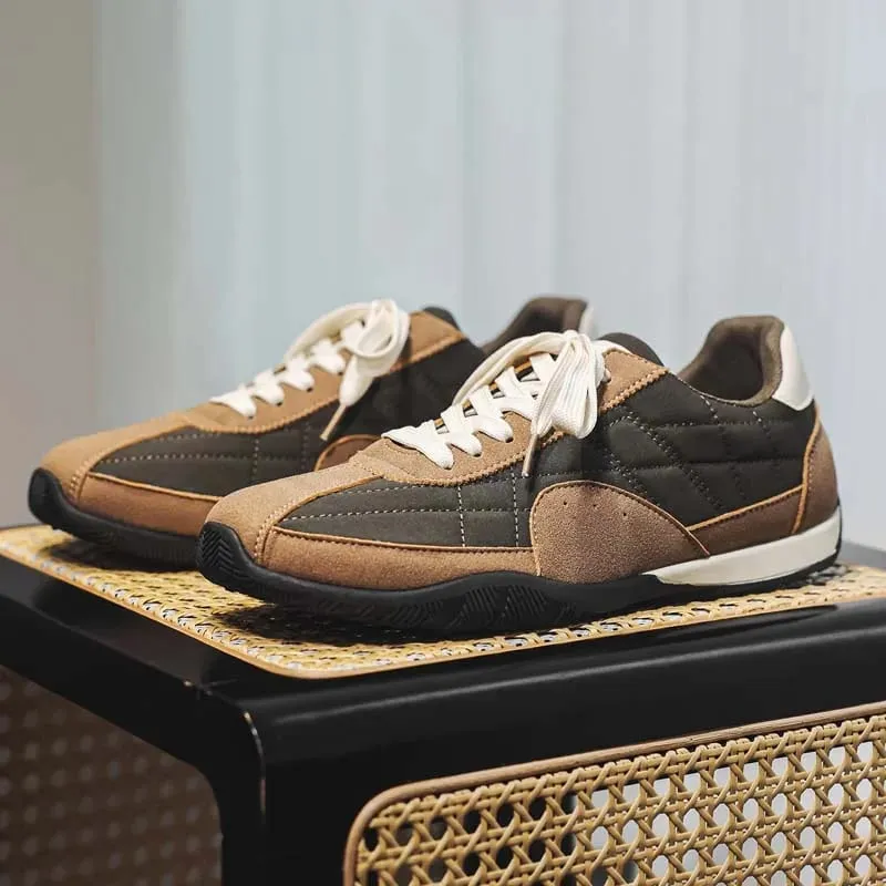 Spring Summer Men Sneakers Retro Suede Texture Stitching Casual Shoes Lace Up Flat Board Shoes Minimalist Lightweight Footwear — image 2