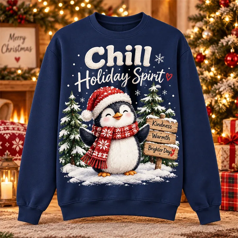 Christmas Crewneck Sweatshirt Santa Snowman Penguin Cat Dog Moose Holiday Graphic Pullover Winter Casual Party Streetwear Top — image 5