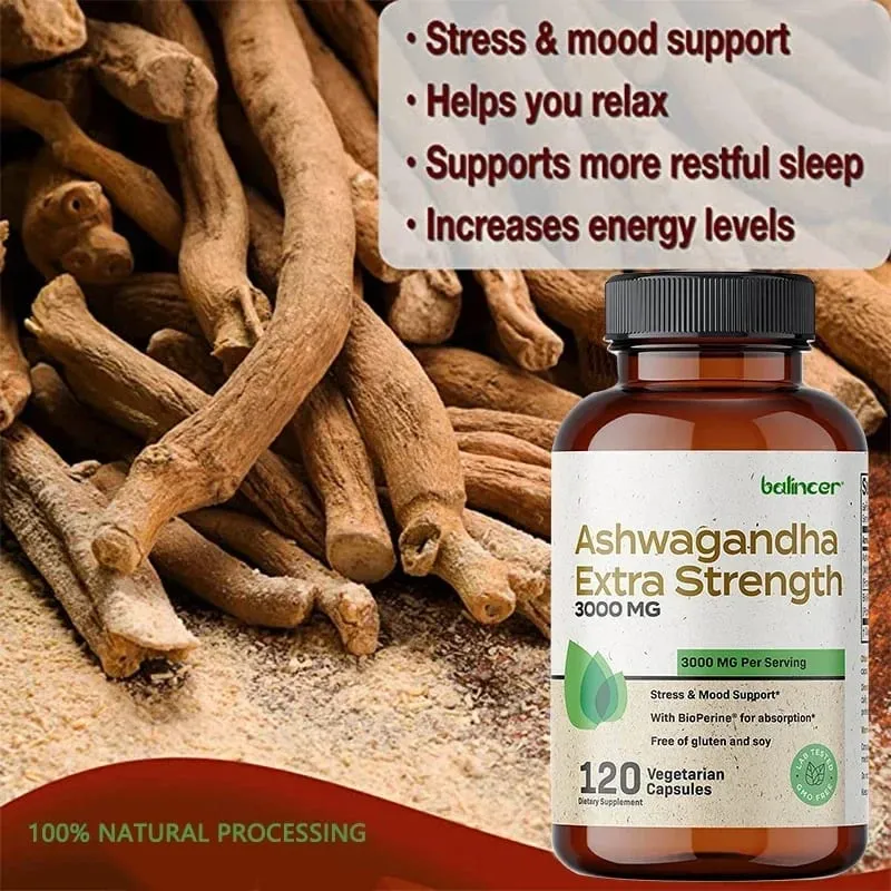 Naturlig Ashwagandha Stress- och humörlindring Örtvegetarisk KSM-66 Kapslar Anti-ångest Stresslindring Hjärnhälsa