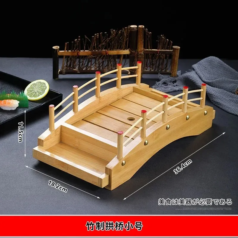 Japanese sushi boat bamboo boat Wooden boat bamboo arch bridge tableware Sashimi platter Dry ice platter sushi plate — image 12