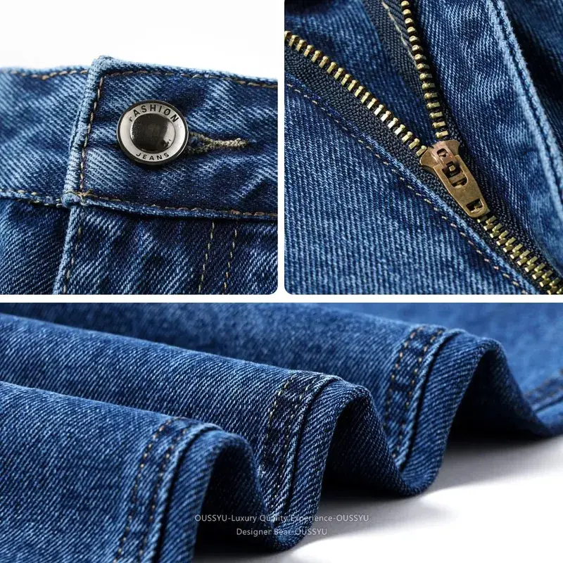 Luxury Quality Autumn Winter 100%Cotton Men's Jeans Business Denim Pants Straight High Waist Father Trouser Male Plus Size 40 42 — image 6