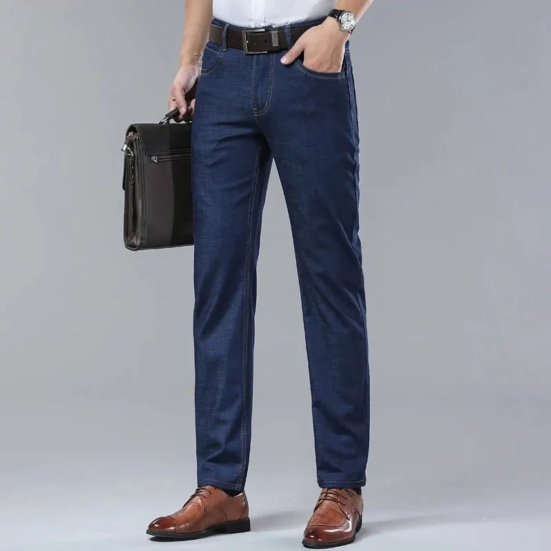 New Men's Summer Ultra-Thin Jeans Fashion Business Comfortable Soft Casual Denim Pants Lightweight Elastic Straight Leg Trousers