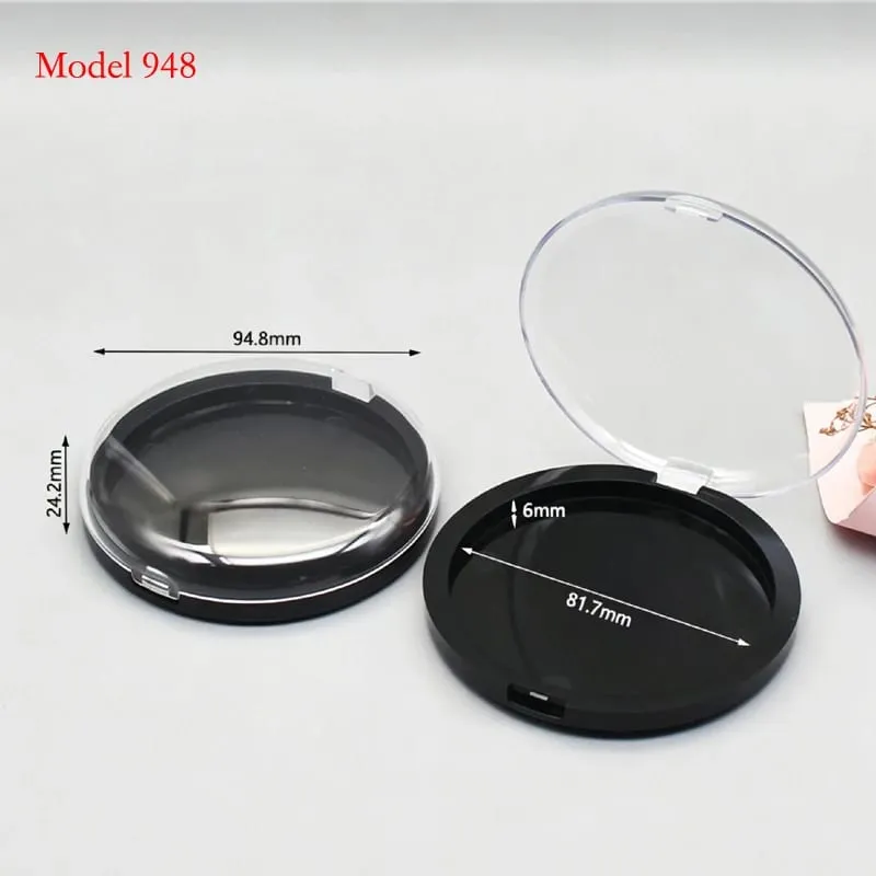 Preço do lote para cor preta forma redonda embalagem de maquiagem de plástico vazio compacto caso pó blush recipiente — image 4