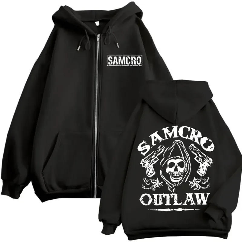 Sons of Anarchy Double Sided Print Zipper Hoodie Men's Women Gothic Vintage Zip Up Sweatshirt Casual Fashion Oversized Pullovers — image 10