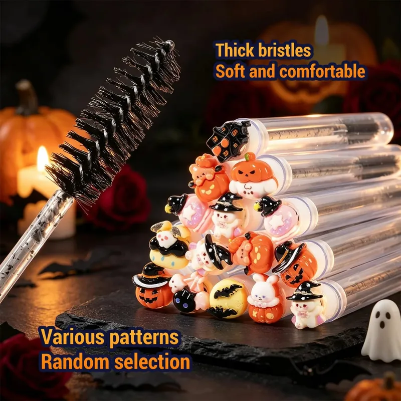 20Pcs Spooky Halloween Eyelash Brush Tube Reusable Mascara Wand Spoolie Lash Extension Tools Eyebrow Makeup Brushes Festive Gift — image 2
