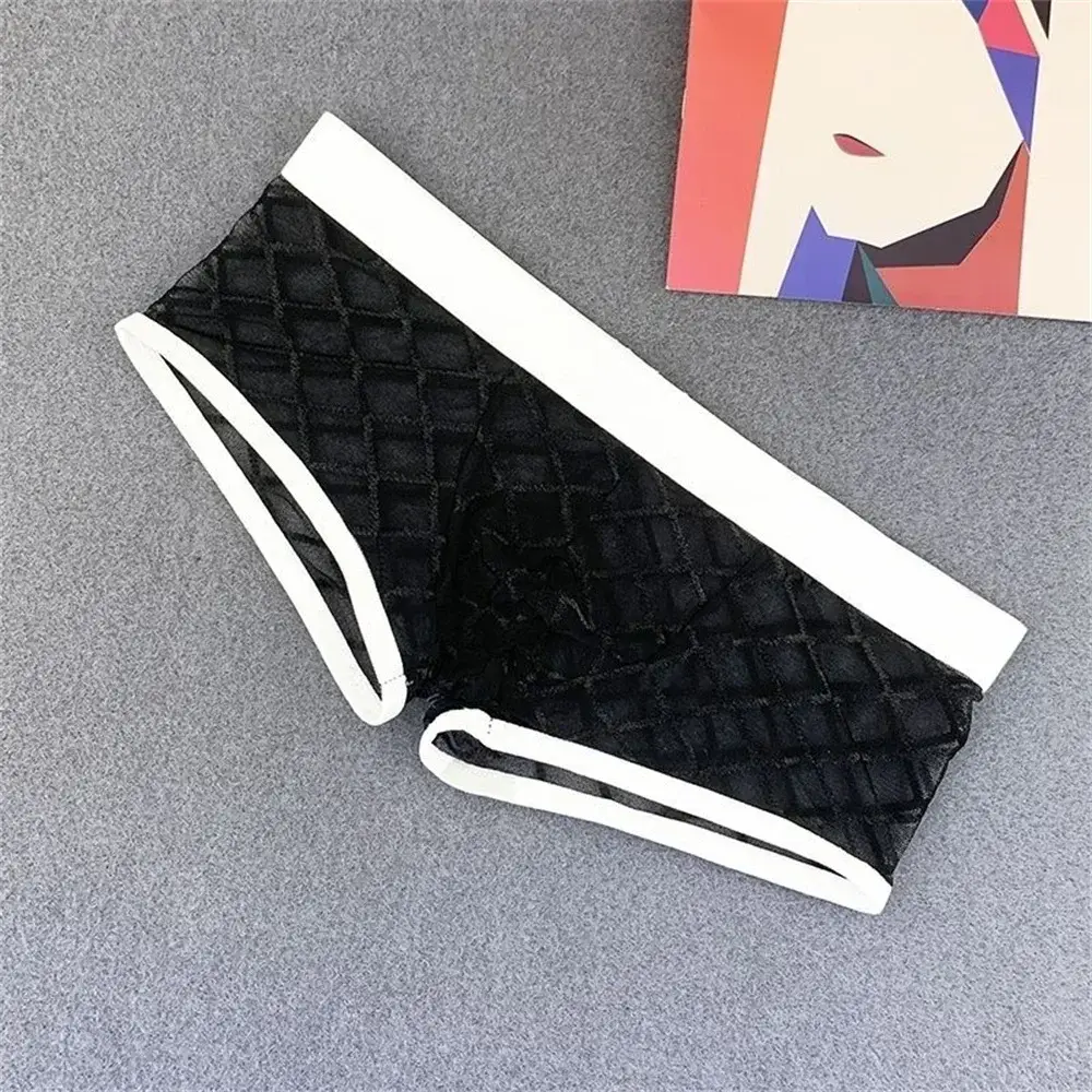 Herenondergoed Transparante boxers Ardennenzakje Zie door geruite mesh onderbroek Sexy lage taille slipje Plus maat