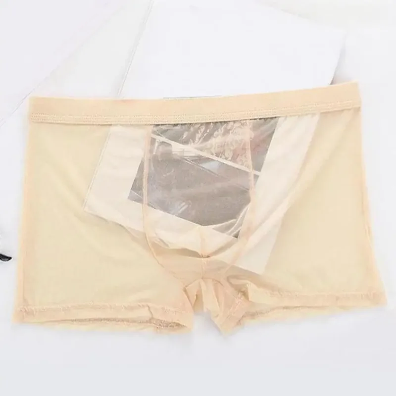 Şeffaf Boksörler Erkekler için Erkek Külot See Through Seksi Örgü Düşük Bel Buz Ipek Ince Soğutma Erkek Külot Erkek iç çamaşırı — image 3