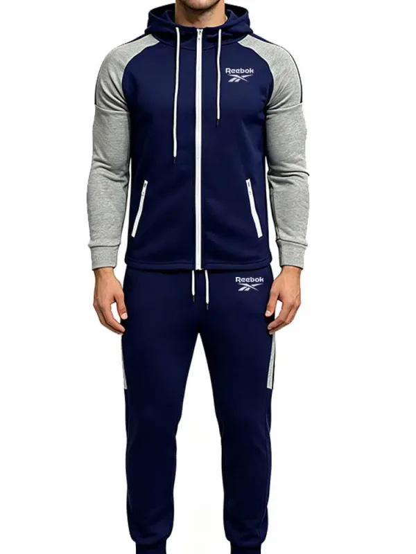 Reebok Men's Fleece Hooded Sweatshirt Set - Long Sleeve Zippered Hooded Sweatshirt - Fashion Striped Loose Jacket - Suitable for — image 3