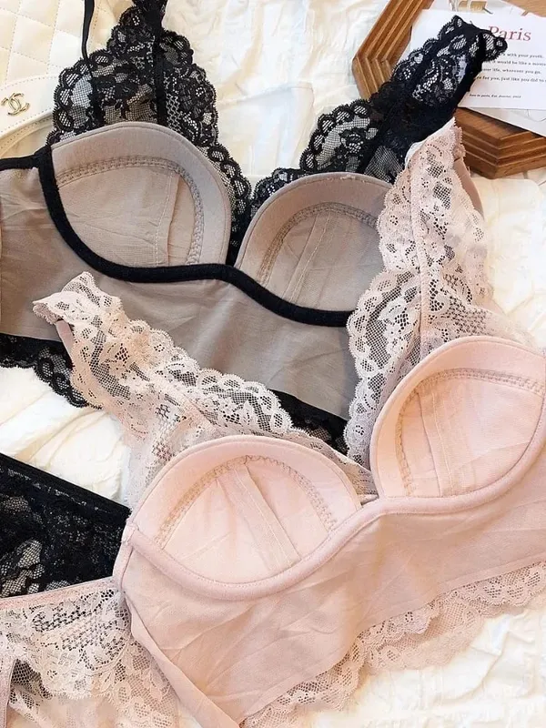 Conjunto de bralette de encaje: sujetador antiflacidez inalámbrico, lencería transpirable ajustable, sin aros, comodidad, ropa diaria delgada y sexy — image 5