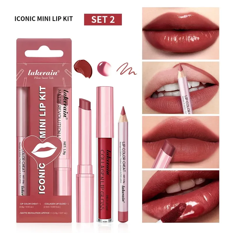5 สี Lip Liner + ชุดลิปสติกและ Lip Stain Easy Coloring Matte Lip Kit ลิปสติก Long Lasting Red ลิปสติก Lip แต่งหน้าชุด — image 8