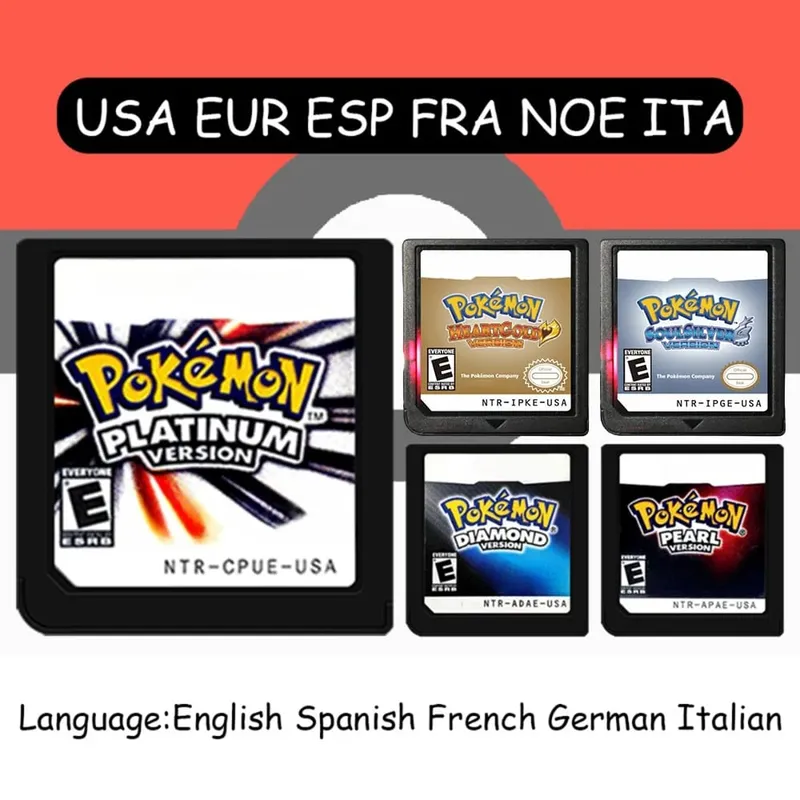 미국 EUR FRA ITA NOE AUS ESP NDS 게임 카트리지 포케몬 블랙 화이트 플래티넘 HeartGold SoulSilver for DS 2DS 3DS 콘솔 — image 1