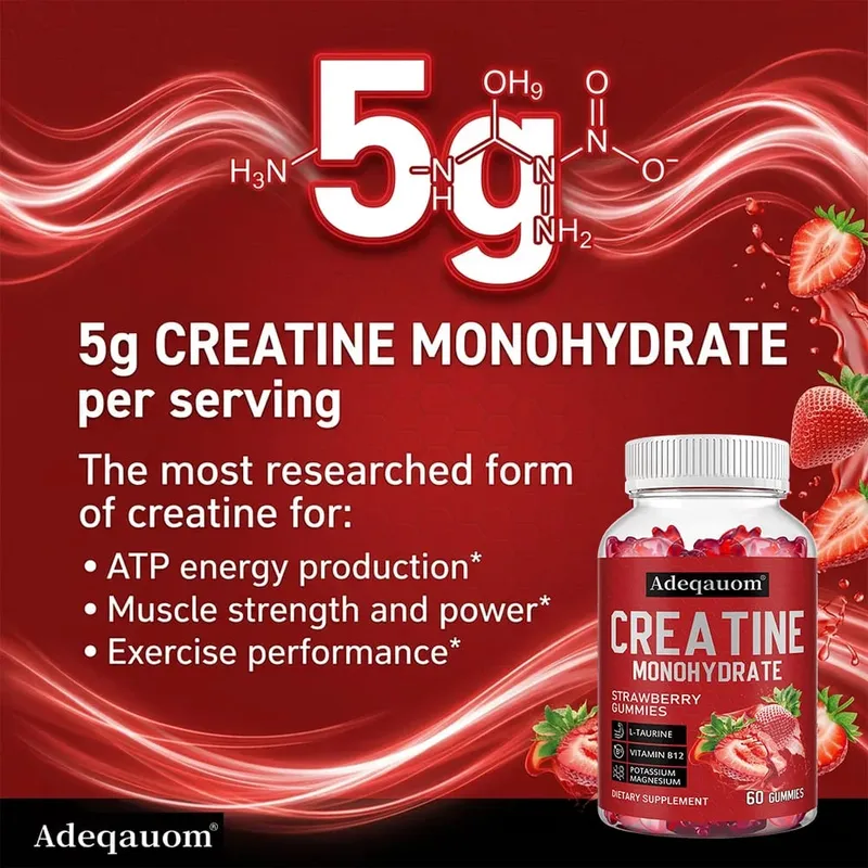 Creatine Monohydrate Gummies 5000mg før og efter træningsstøtte til muskelstyrke og restitution Byg muskelmasse Vegansk — image 4