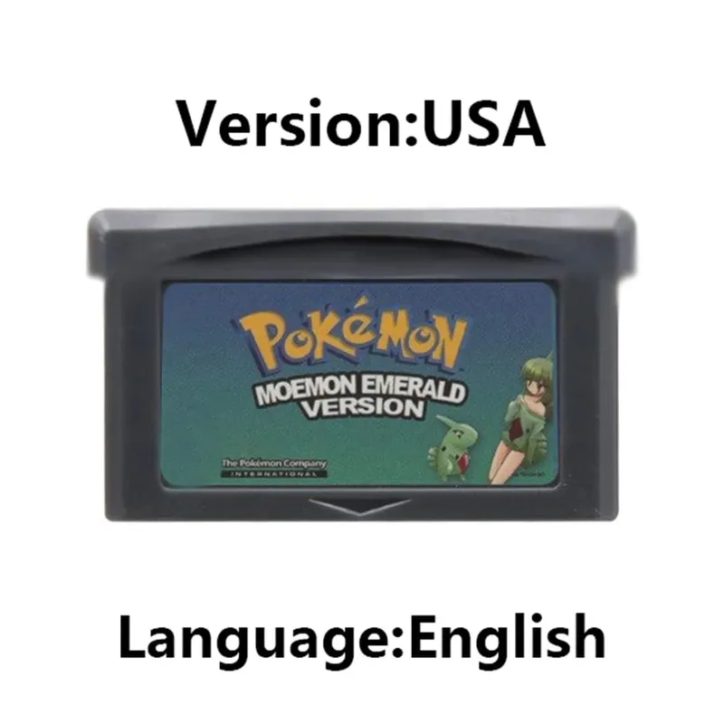 GBA Pokemon Game Cartridge 32-bitars videospelskonsolkort AshGray Liquid Crystal Light Platinum Moemon Emerald Engelska språket — image 8
