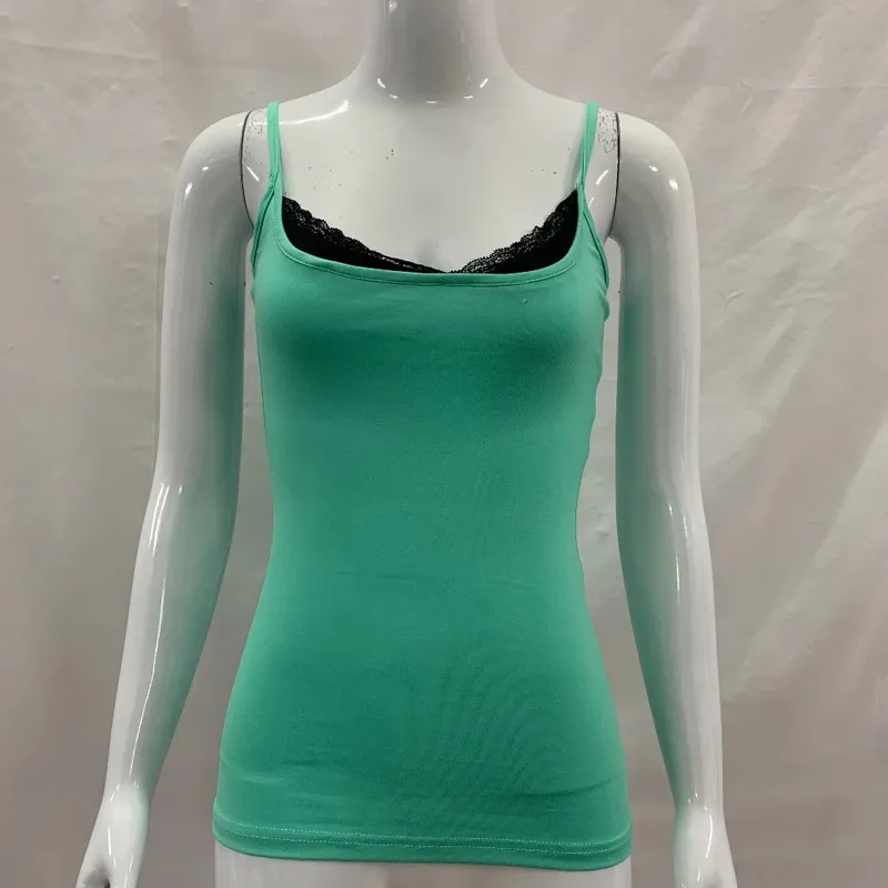 Y2K Hot Girl Solid Color Tank Top with Thin Shoulder Straps Side Lace Splicing Slim Fit Sleeveless Casual Street Strap Top — image 4