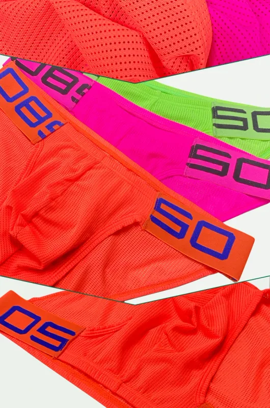 Panlalaking Nylon Blend Mesh Breathable Briefs Horn Splice Letter Embossed Malapad na Elastic Waistband Kulay Fluorescent Sexy Underwear