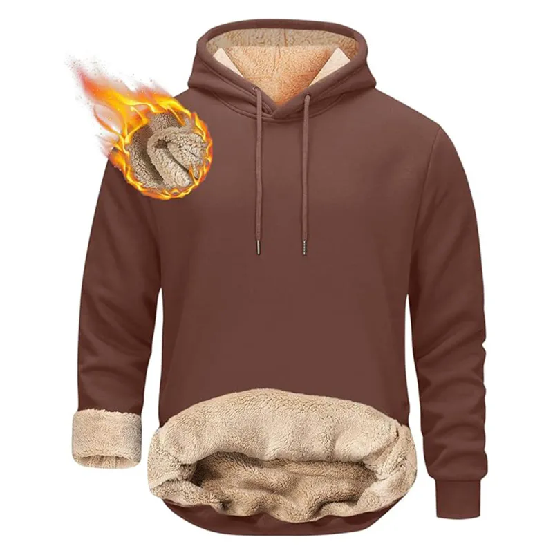Winter Men's Warm Hoodies Sports Thick Sweatshirts Windproof Thermal Casual Solid Color Loose Long Sleeve Pullover Streetwear — image 9