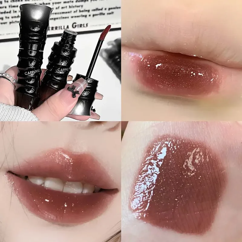 Crystal Punk Red-Brown Glossy Lip Stain Mirror Lip Glaze Sheer Nude Glitter Lip Tint Watery Shine Plumping Makeup Cosmetics — image 8