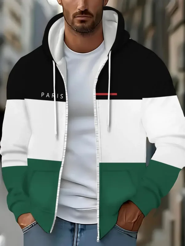 Hoodies for Man Striped Print Full Zip Sweatshirt Outdoor Wear Man Hoodie Fashion Casual Loose Sports Tops Pullover Man Clothing